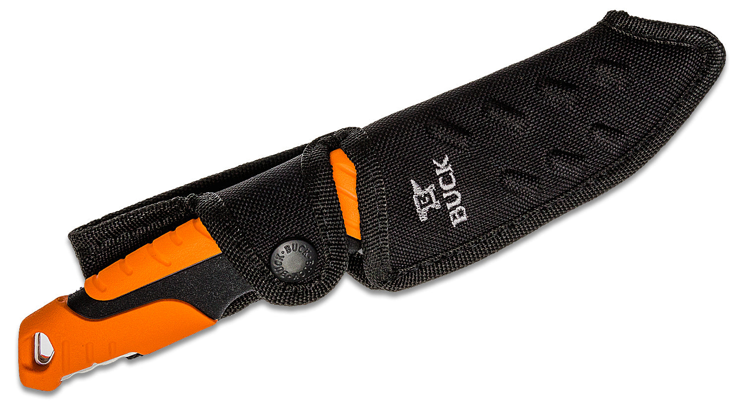 Buck 657 Large Pursuit Pro Fixed Blade Knife 4.25" S35VN Stainless Steel Guthook, Orange GRN and Rubber Handles