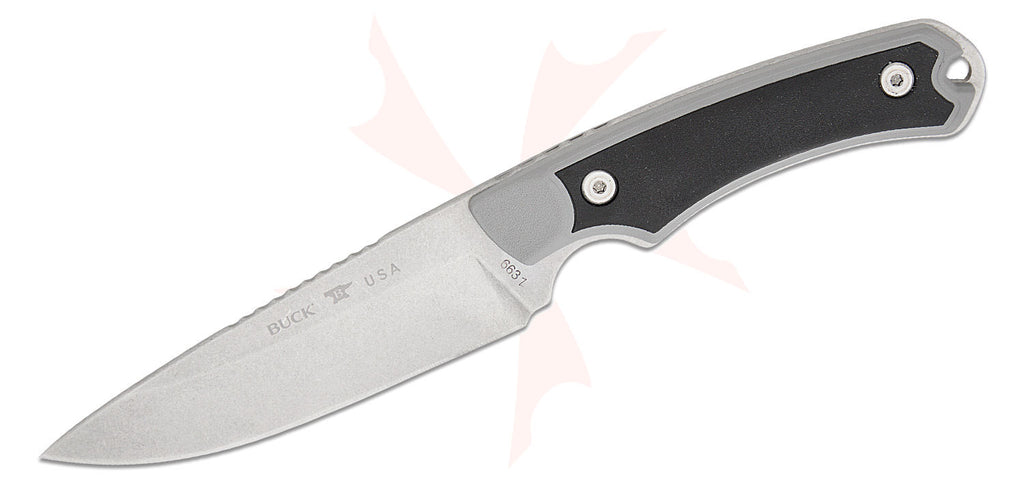 Buck 663 Alpha Guide Select Fixed Blade Knife 4.5" 420HC Stonewashed Drop Point, Gray GFN Handles with Versaflex Inserts with polyester sheath