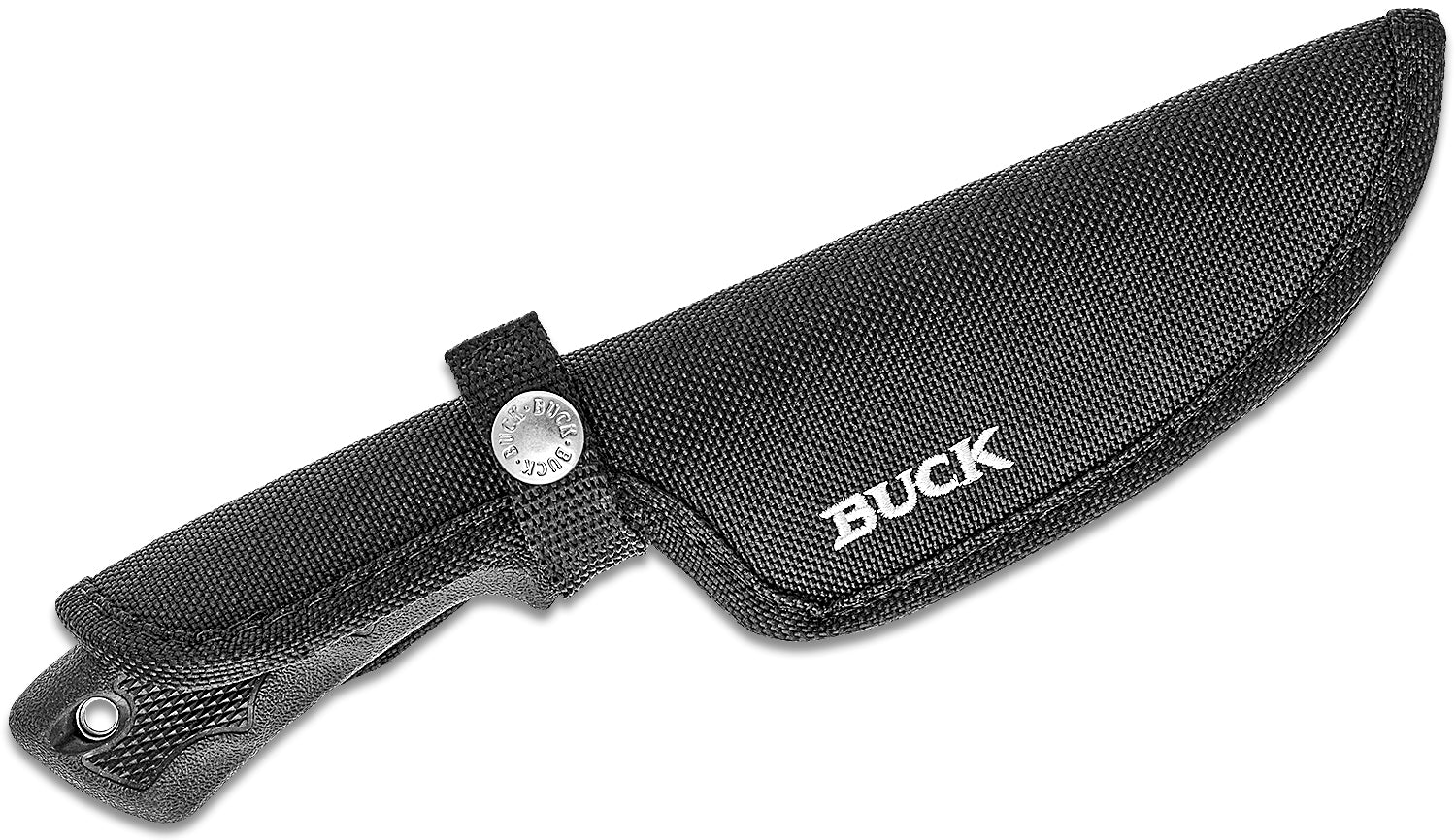 Buck 685 BuckLite MAX II Large Hunting Fixed Knife 4" Stonewashed Blade with Gut Hook, Black Rubberized Handles, Polyester Sheath - 11768
