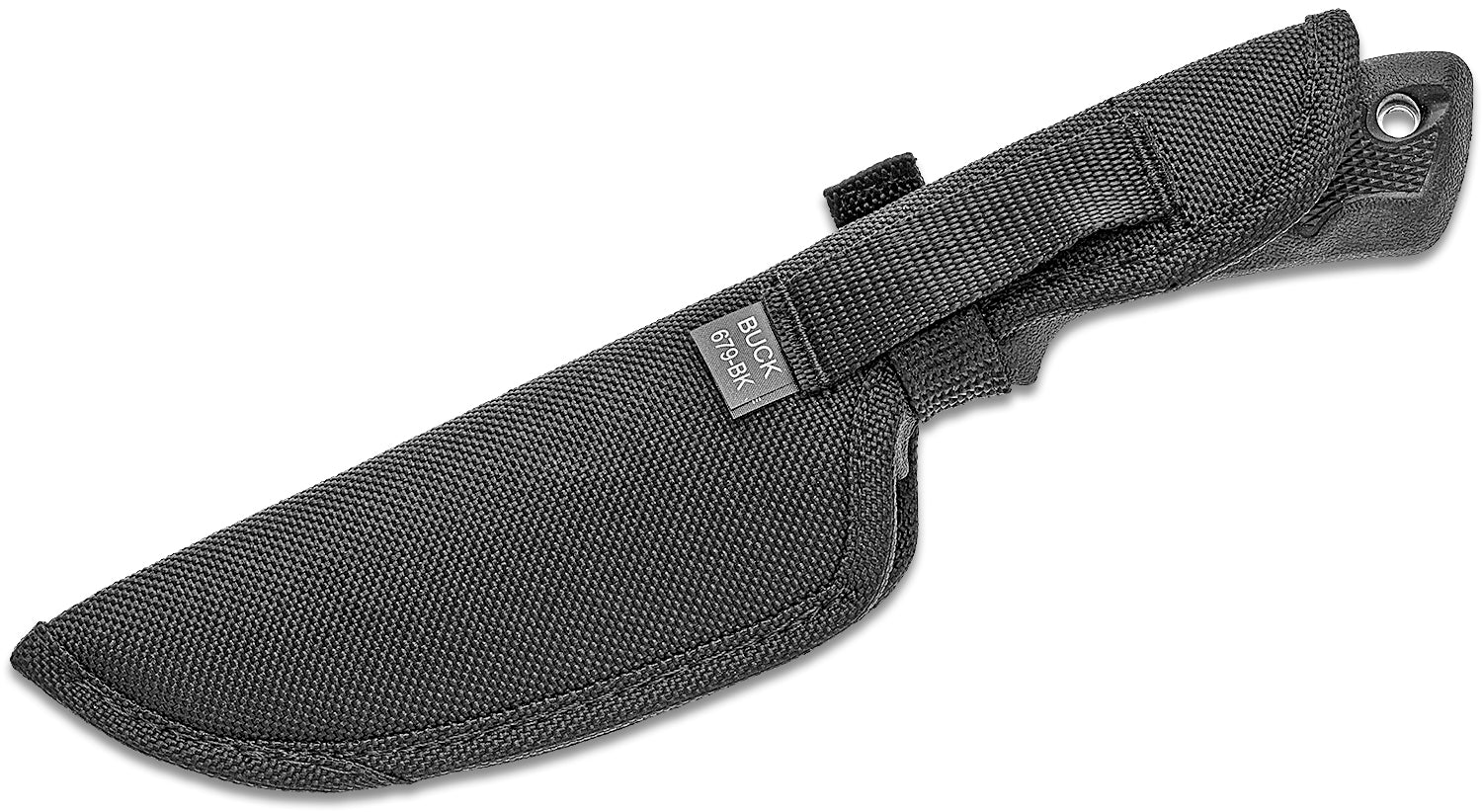 Buck 685 BuckLite MAX II Large Hunting Fixed Knife 4" Stonewashed Blade with Gut Hook, Black Rubberized Handles, Polyester Sheath - 11768