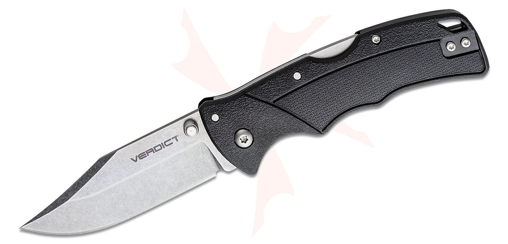 Cold Steel Verdict Folding Knife 3" 4116 Stonewashed Clip Point Blade, Black GFN Handles, Lockback - FL-C3CPSSZ