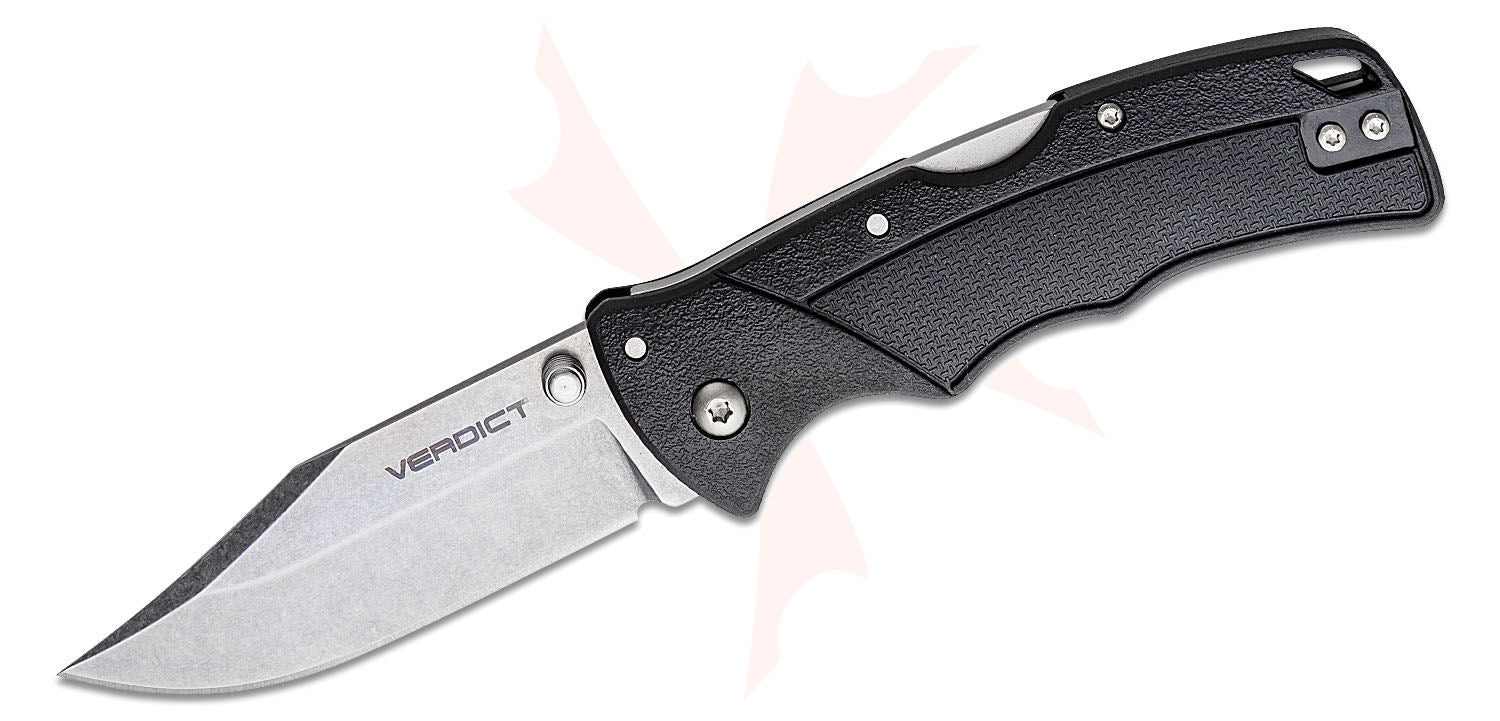 Cold Steel Verdict Folding Knife 3" 4116 Stonewashed Clip Point Blade, Black GFN Handles, Lockback - FL-C3CPSSZ